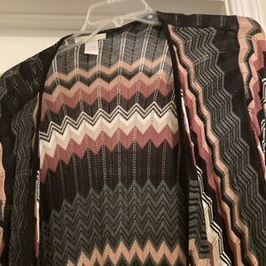 Womens Black and Pink Zigzag Open Front Cardigan